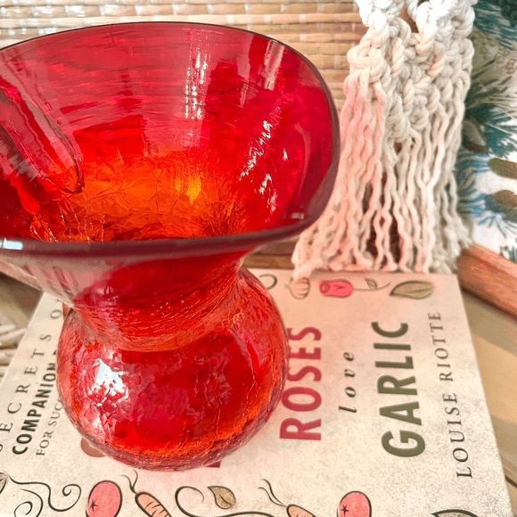 Vintage Rare Rainbow Amberina Crackle Glass Stubby Chunky Pitcher - Picture 4 of 9